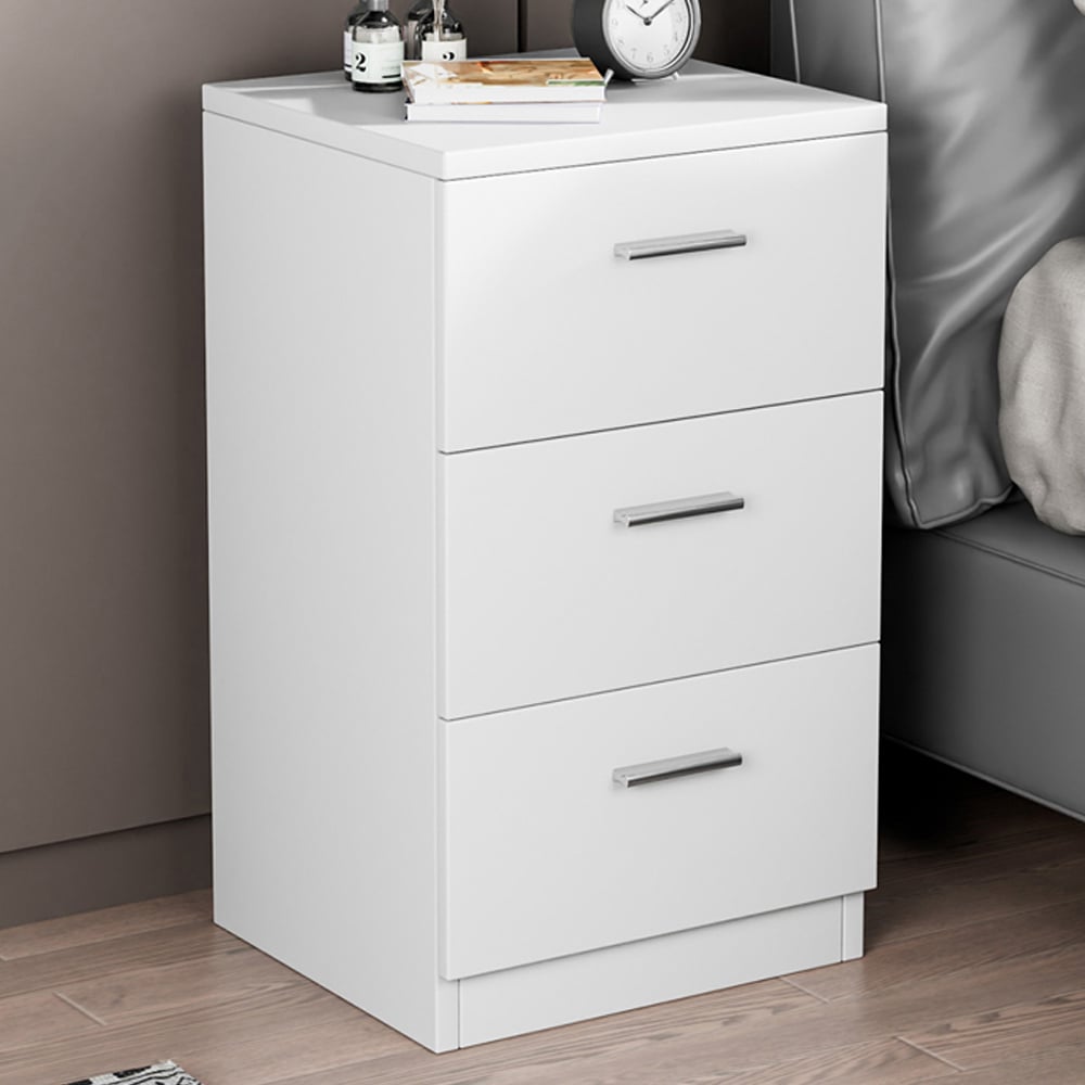Costway 3 Drawer White Bedside Table Image 1