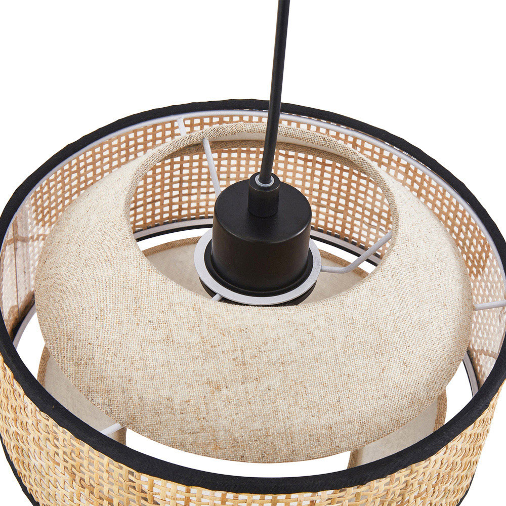 Happy Homewares Natural Linen and Woven Rattan Pendant Ceiling Light Image 3