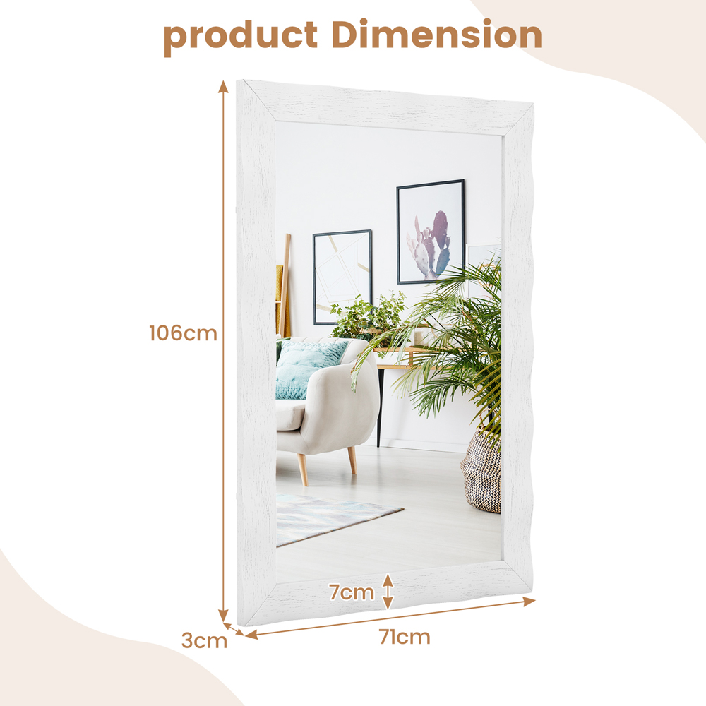Costway White Rubberwood Rustic Style Wall Mirror 106 x 71cm Image 9