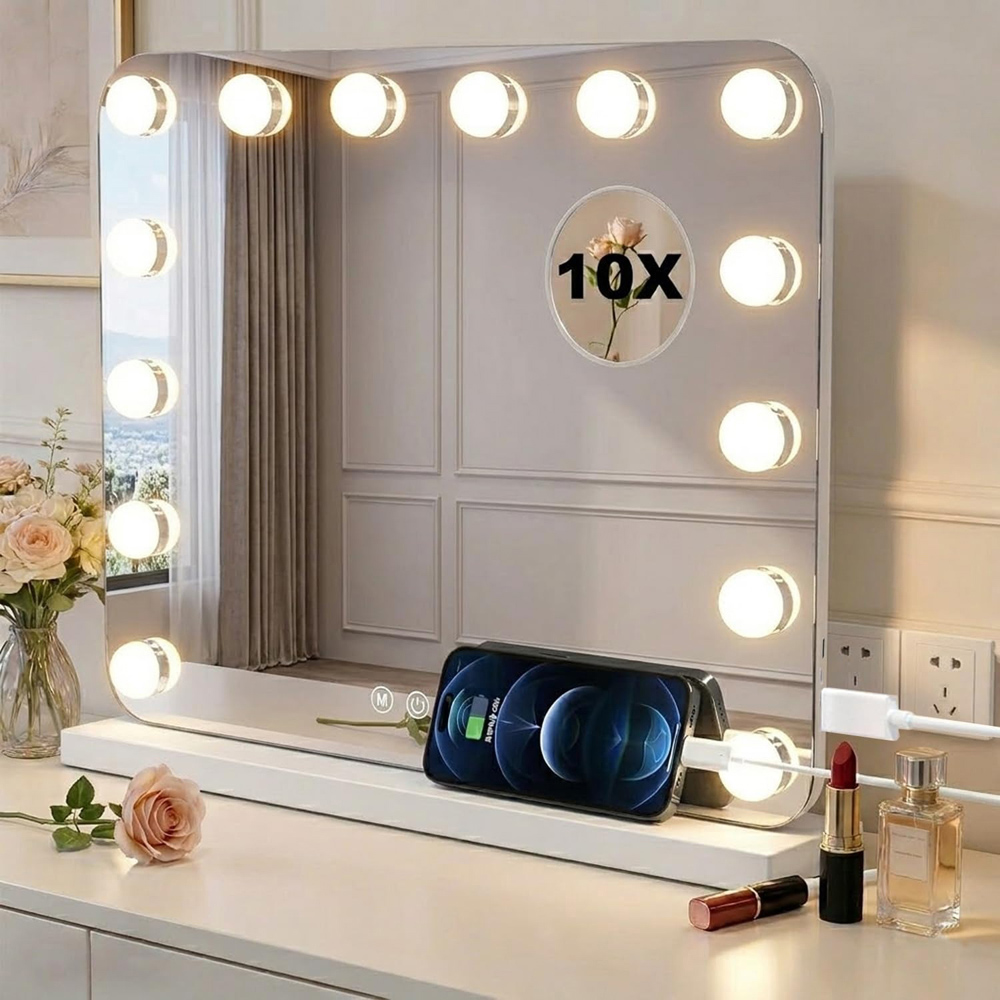 ATEK White Dimmable LED Touch-Sensitive Hollywood Vanity Makeup Mirror 58 x 45cm Image 2