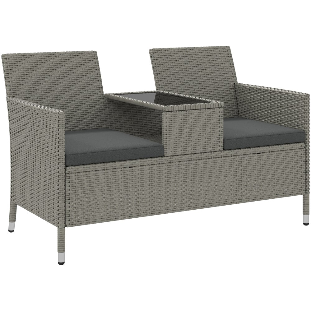 Outsunny 2 Seater Grey Rattan Garden Furniture Love Seat Table Image 2