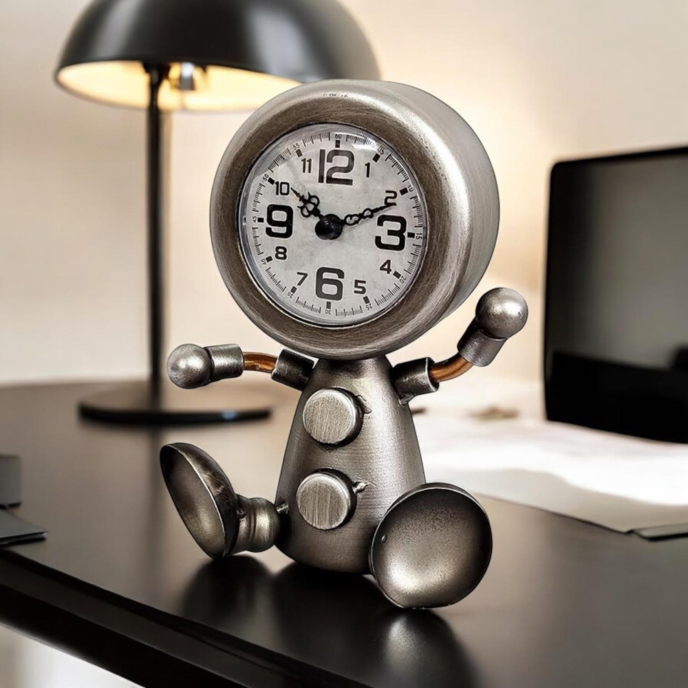 Acacia Home Silver Table Clock with Sitting Body 19cm Image 2