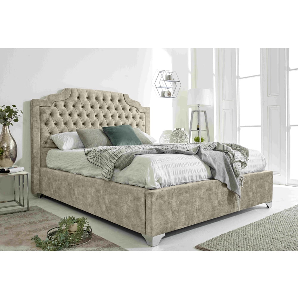 Eleganza Ryker Small Double Pearl Oakland Fabric Bed Frame with Chesterfield Headboard Image 8