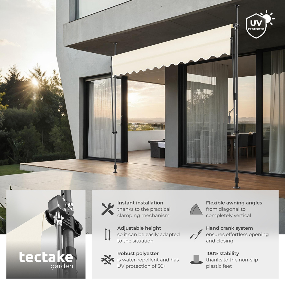 tectake Beige Retractable Awning 3 x 1.8m Image 6