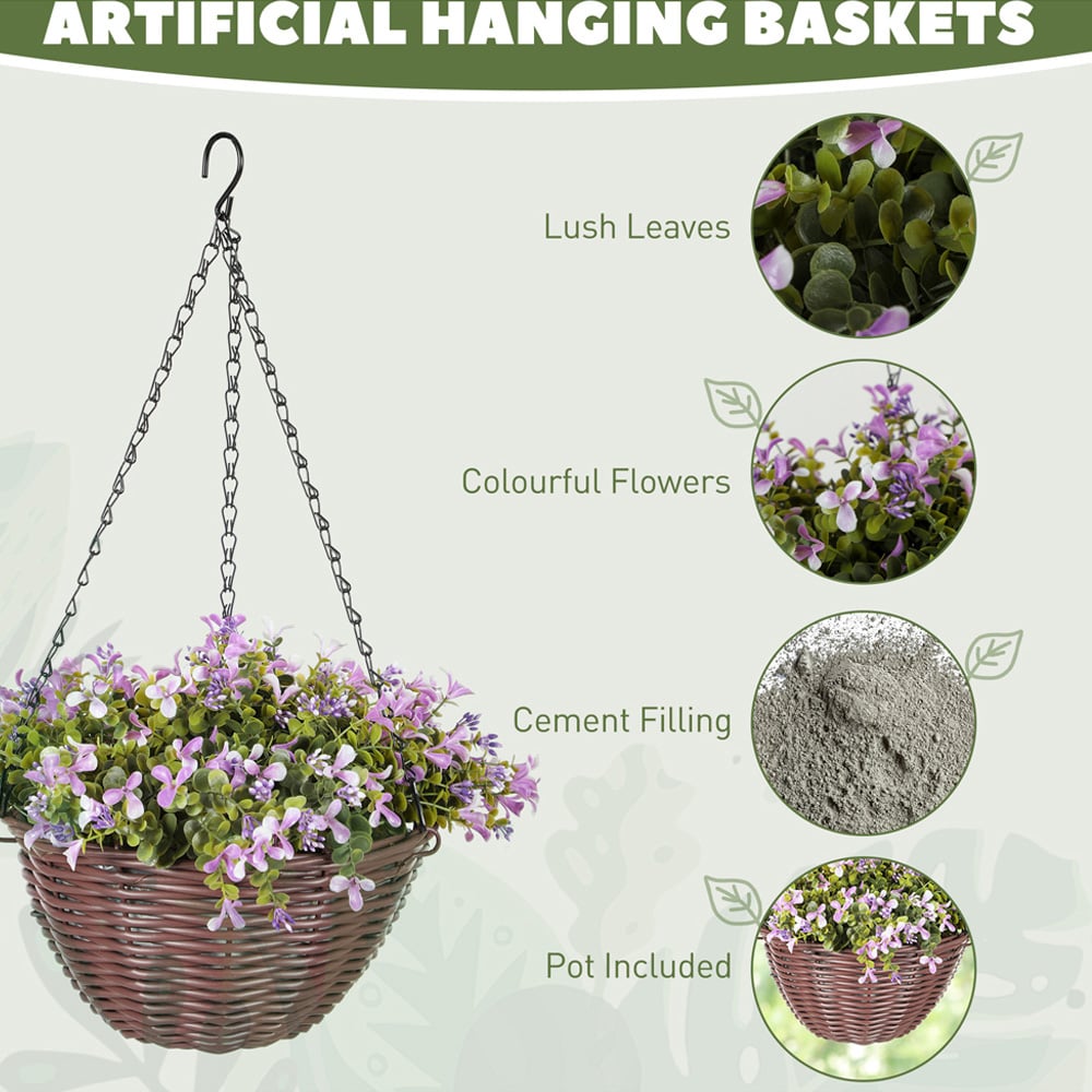 HOMCOM Artificial Flower Hanging Basket 2 Pack Image 8