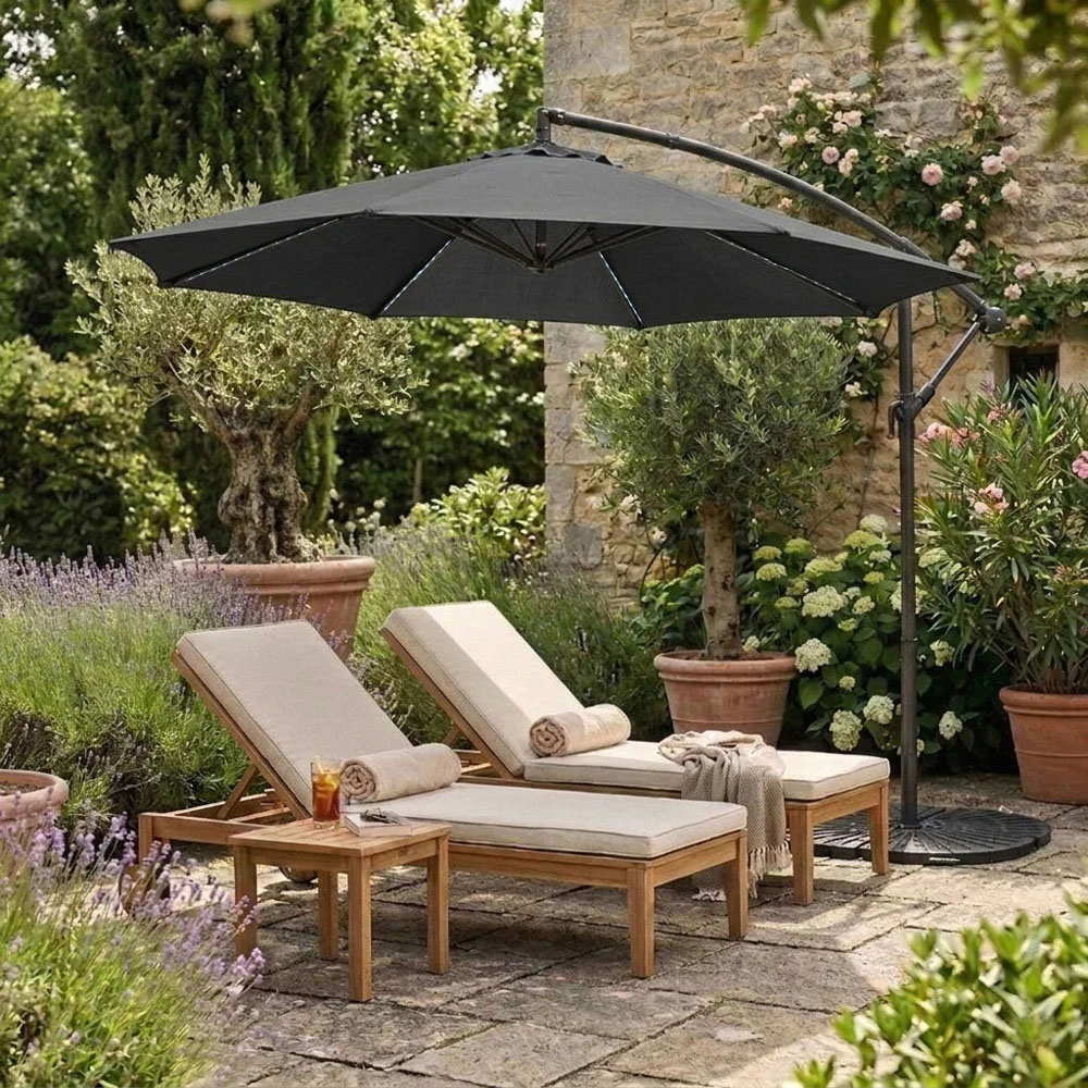 MonsterShop Grey LED Cantilever Parasol with Full Fan Base 3m Image 2