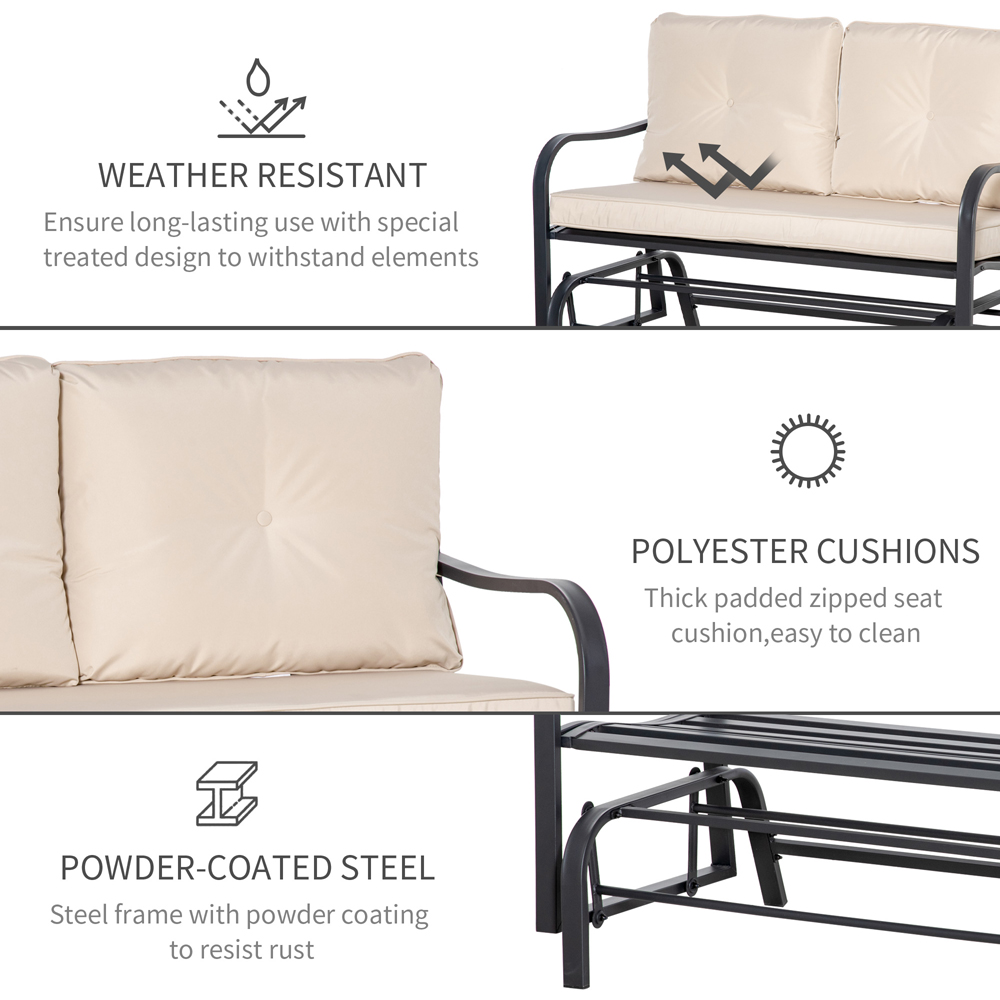 Outsunny 2 Seater Khaki Steel Glider Bench with Armrest Image 5