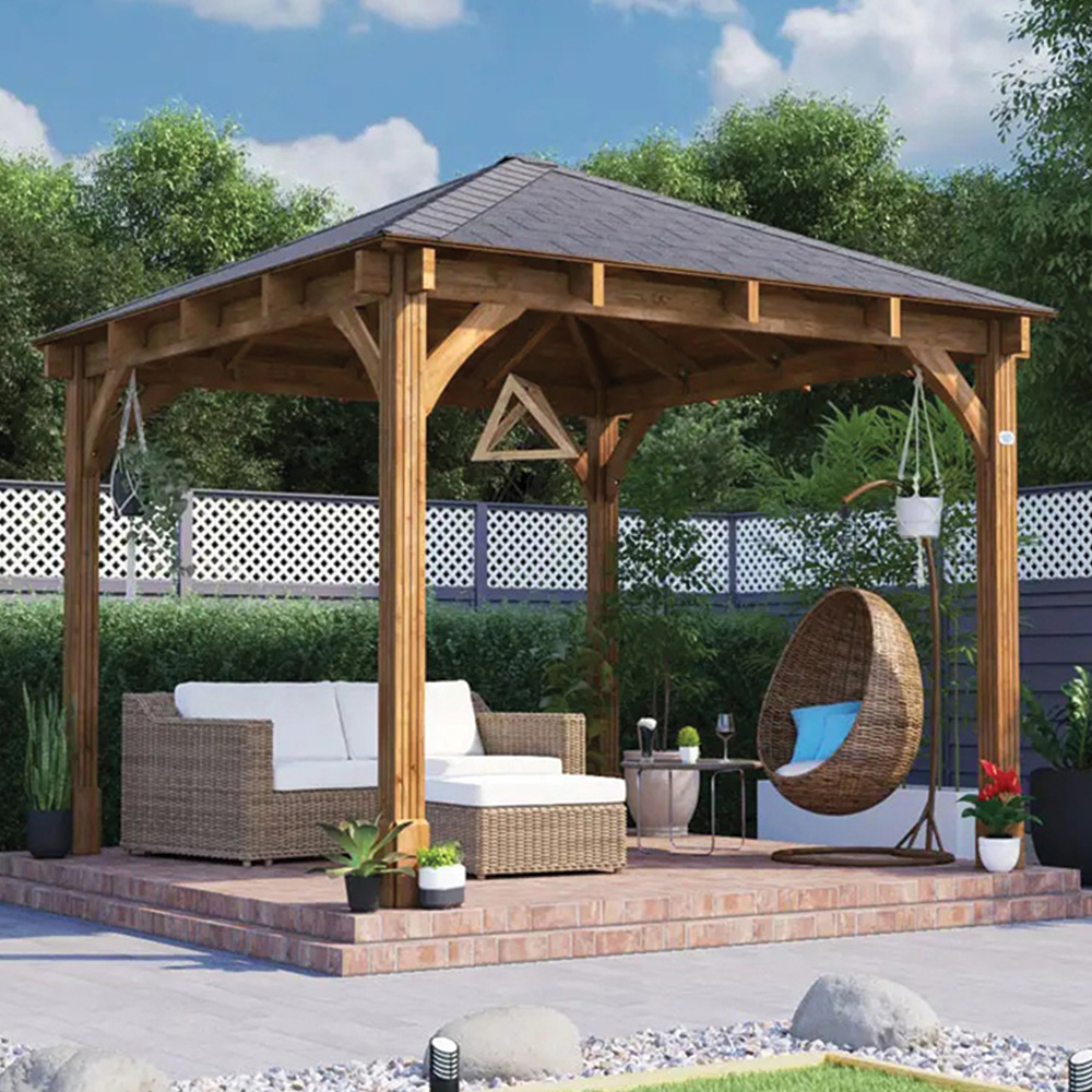 Dunster House Leviathan 3 x 3m Brown Heavy Duty Hot Tub Shelter Garden Gazebo with Roof Shingles Image 1