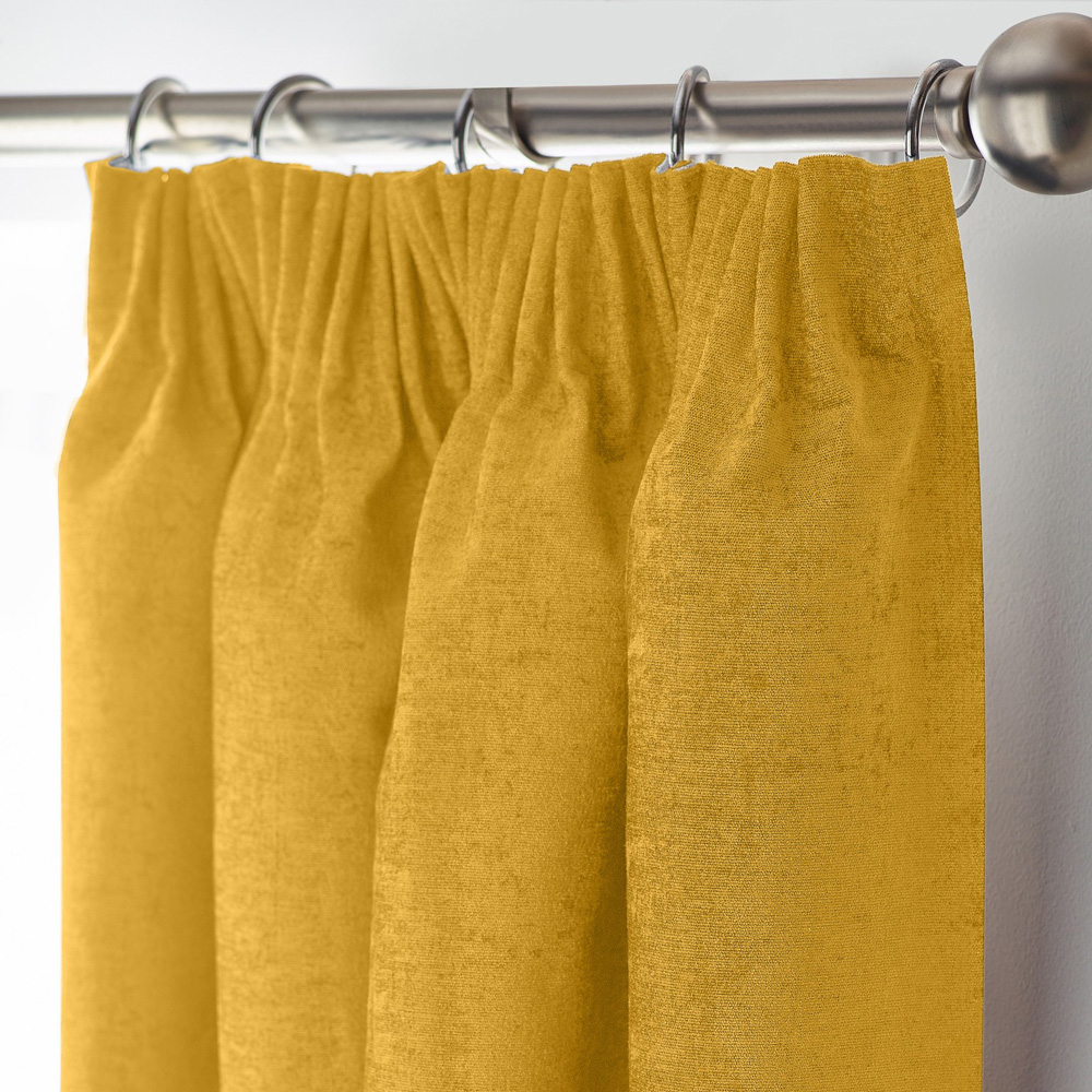 Alan Symonds Ochre Chenille Blackout Pencil Pleat Curtains 229cm x 183cm Image 2
