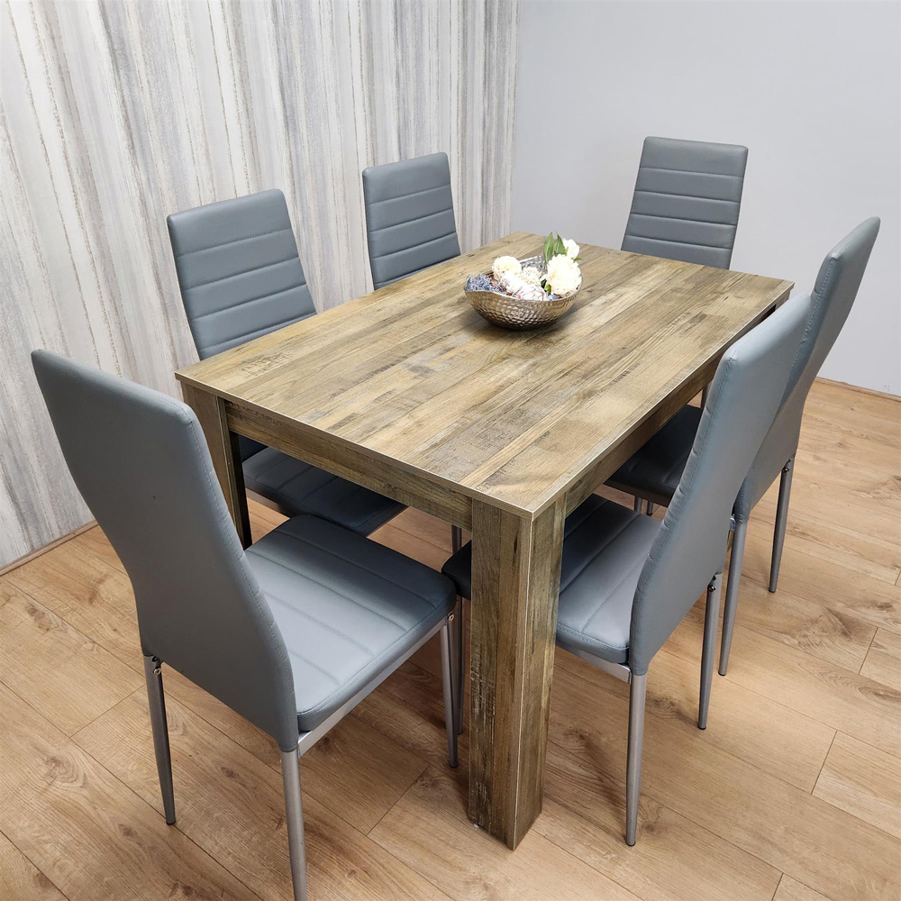 Kosy Koala 6 Seater Faux Leather Dining Set Rustic Effect and Grey Image 6