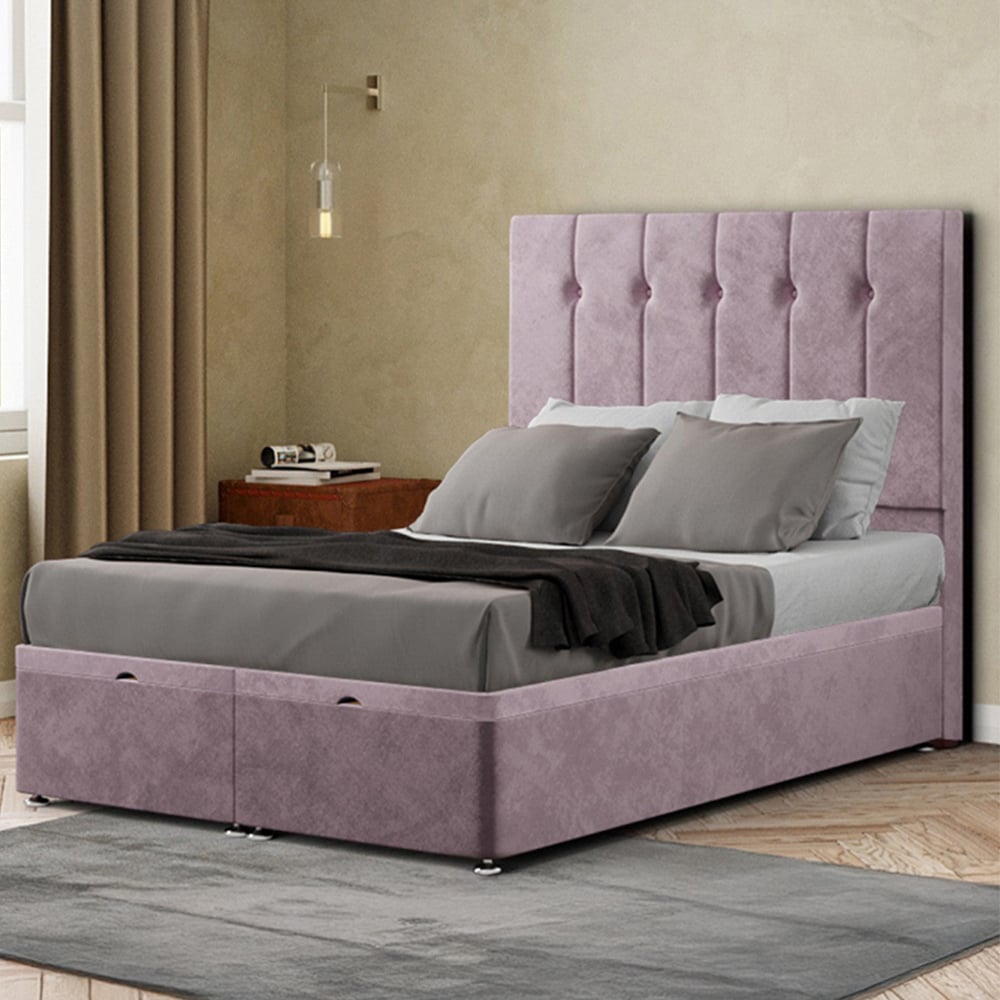 Portland Highland Double Blush Plush Ottoman Bed with Headboard Image 1