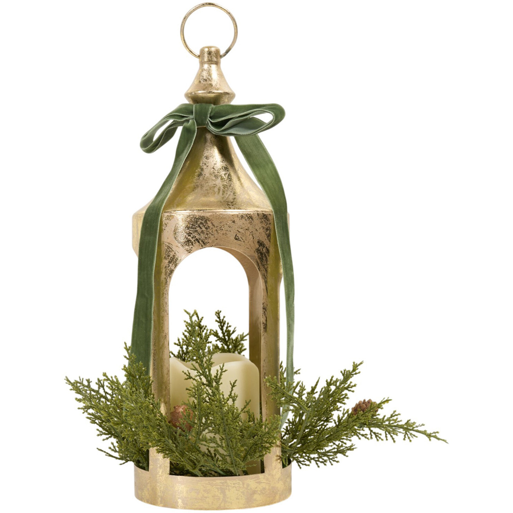 LED Candle Lantern with Bow Gold Image 1