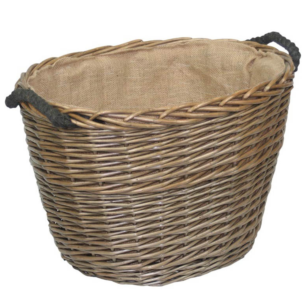 Red Hamper Medium Oval Hessian Lined Log Basket Image 1