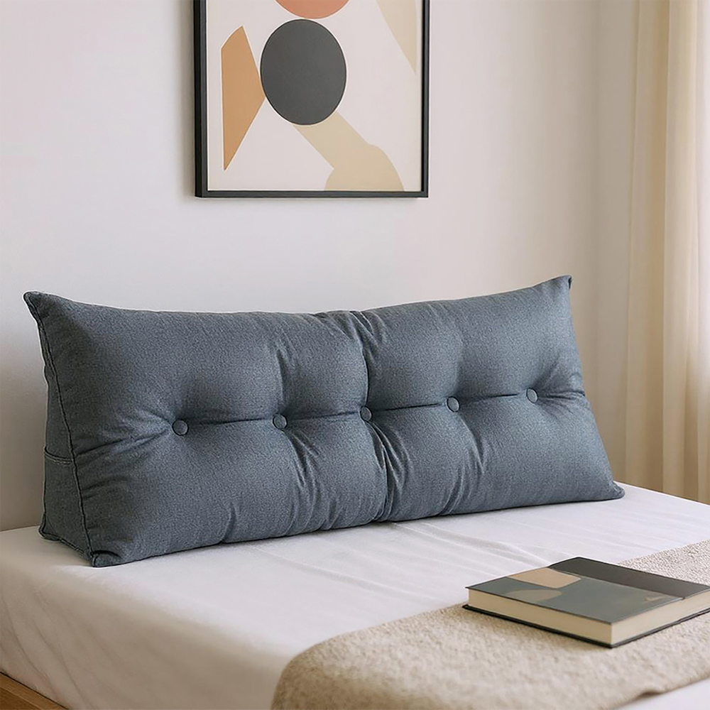 Living and Home Dark Grey Washable Wedge Headboard Pillow with Side Pocket 50 x 180cm Image 2