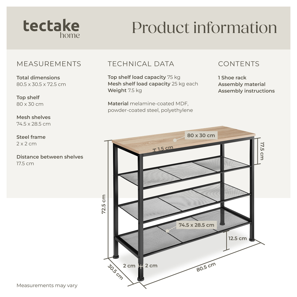 tectake Newport 3 Grid Shelf Oak Sonoma Shoe Rack Image 9
