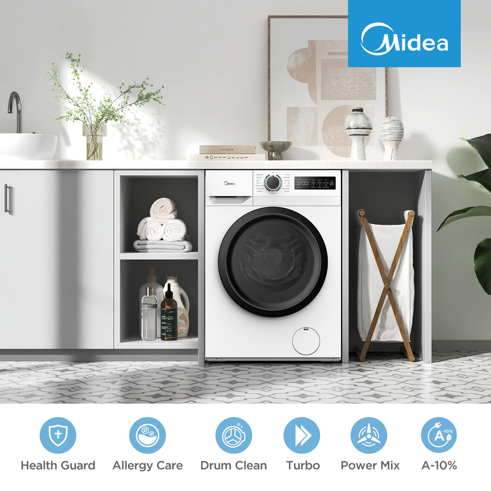 Midea MF110W90BA10/W 9kg White Freestanding Washing Machine Image 4