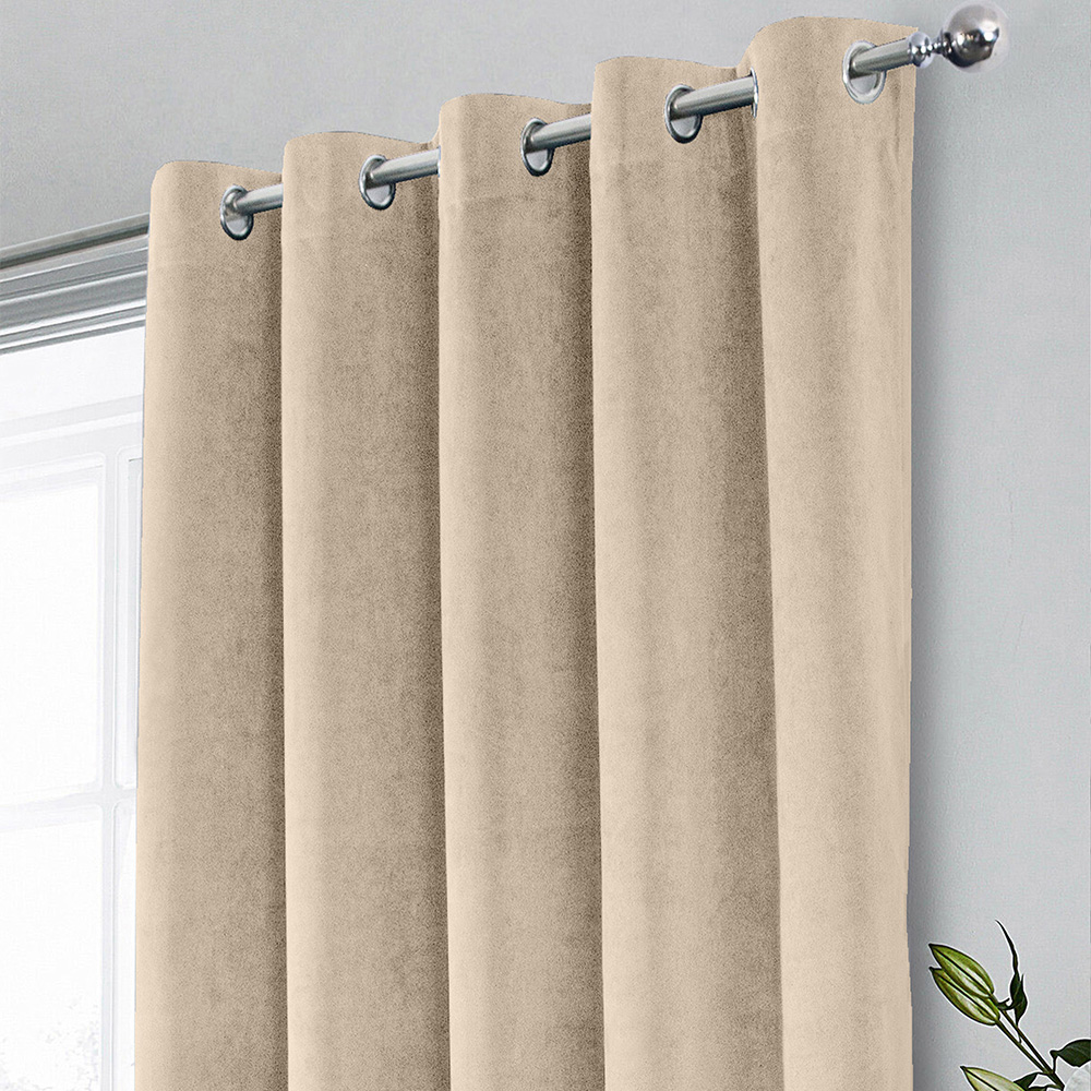 Enhanced Living Hampton Cream Velvet Blackout Thermal Eyelet Curtains 117 x 137cm Image 2