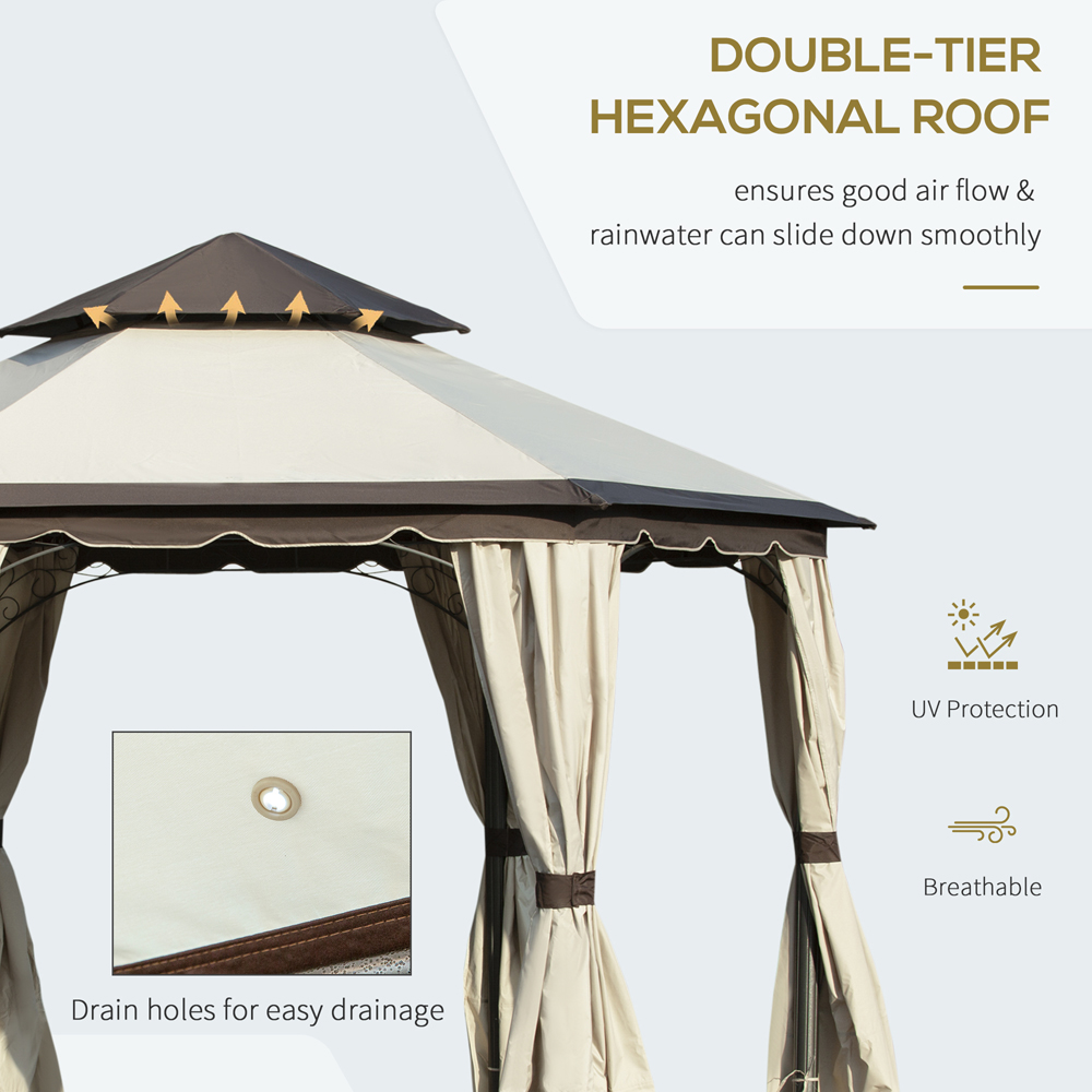 Outsunny 3.4m Beige Steel Gazebo Canopy Party Tent with Netting Image 6