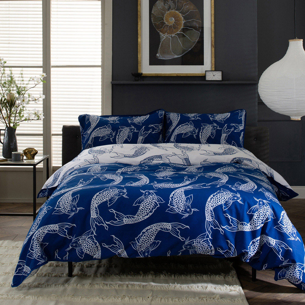 Deyongs Dancing Koi King Size Navy Duvet Set Image 1