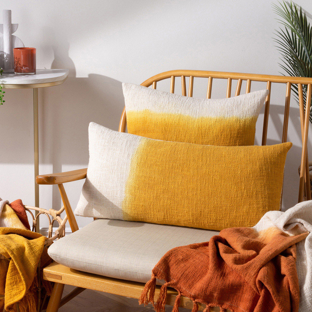 furn. Mizu Ochre Dip Dye Square Cushion Image 6