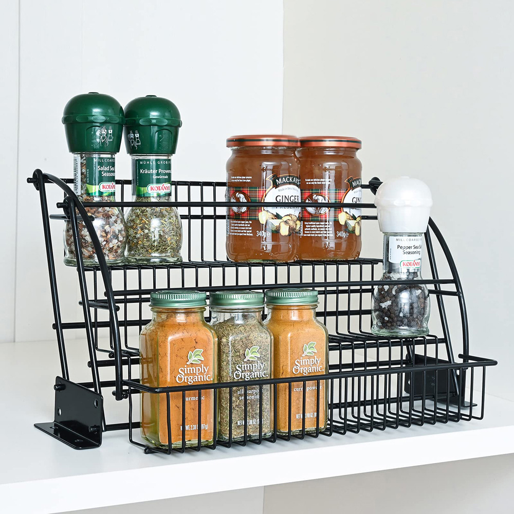 H&O Direct 3 Tier Black Pull Down Spice Rack Image 2
