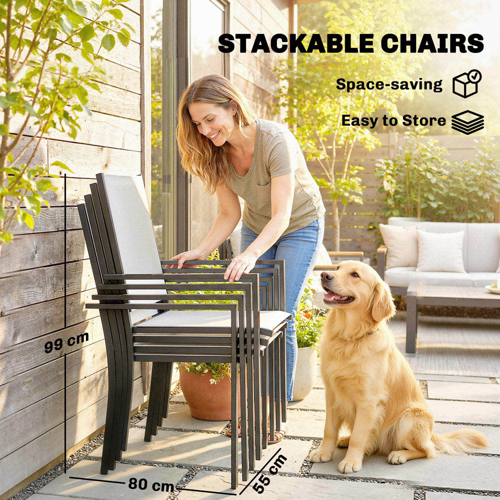 Outsunny 4 Seater Glass Top Stackable Garden Dining Set with Parasol Hole Light Grey Image 8