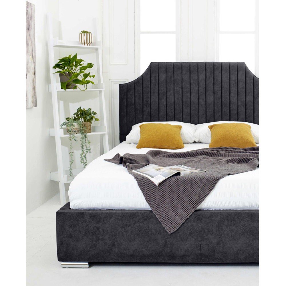 Eleganza Ascend Small Double Steel Plush Velvet Bed Frame with Lined Headboard Image 4