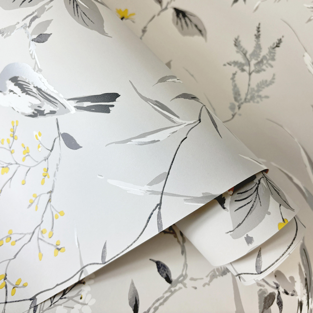 Crown Mariko Floral Grey and Yellow Wallpaper Image 3