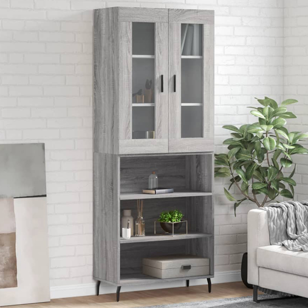 vidaXL 2 Door 3 Shelf Concrete Grey Wooden Highboard Image 1