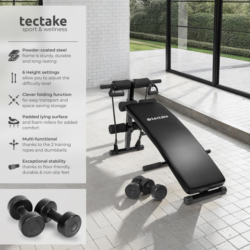 tectake 6 Positions Foldable Sit Up Bench Cuttler with 2 Dumbbells and Elastic Bands Image 3