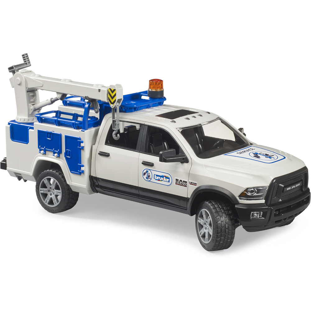 Bruder RAM 2500 Service Truck with Rotating Beacon Light and Extendable Assembly Crane Image 2