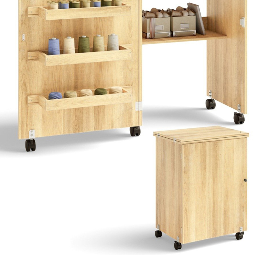 Costway Beige Folding Sewing Table with Storage Shelves Image 4