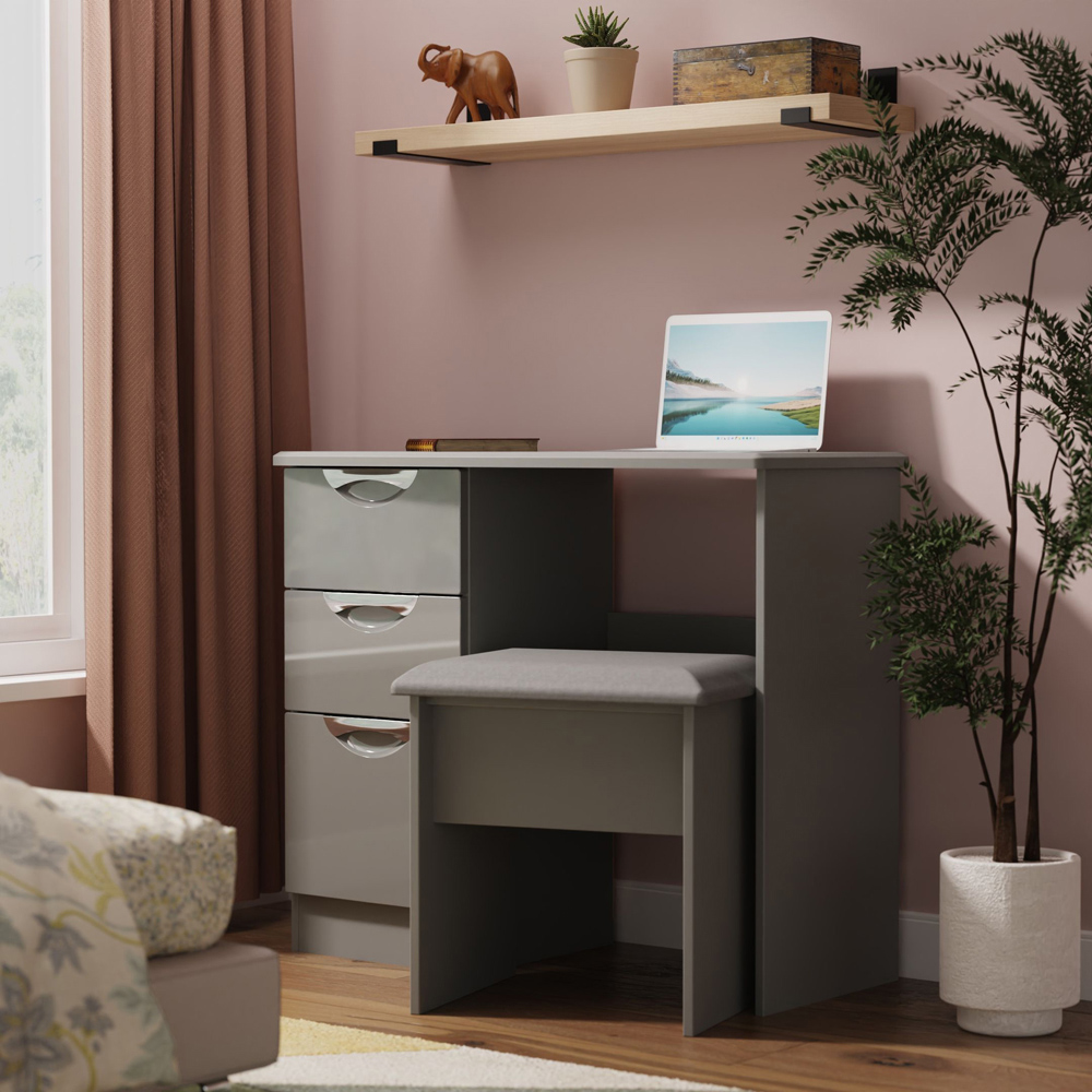 Crowndale Camden 3 Drawer Grey Gloss and Dusk Grey Dressing Table Ready Assembled Image 7