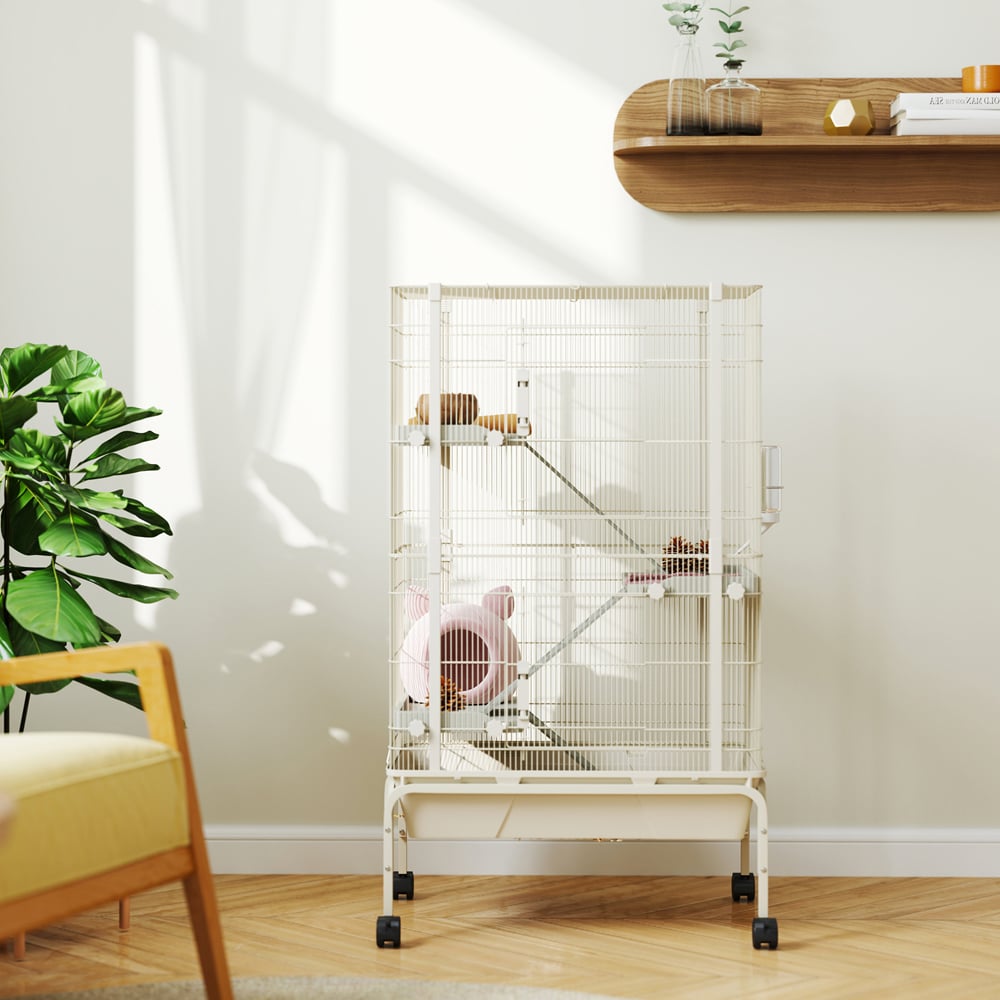 PawHut 4 Level Beige Rolling Small Animal Cage Image 3