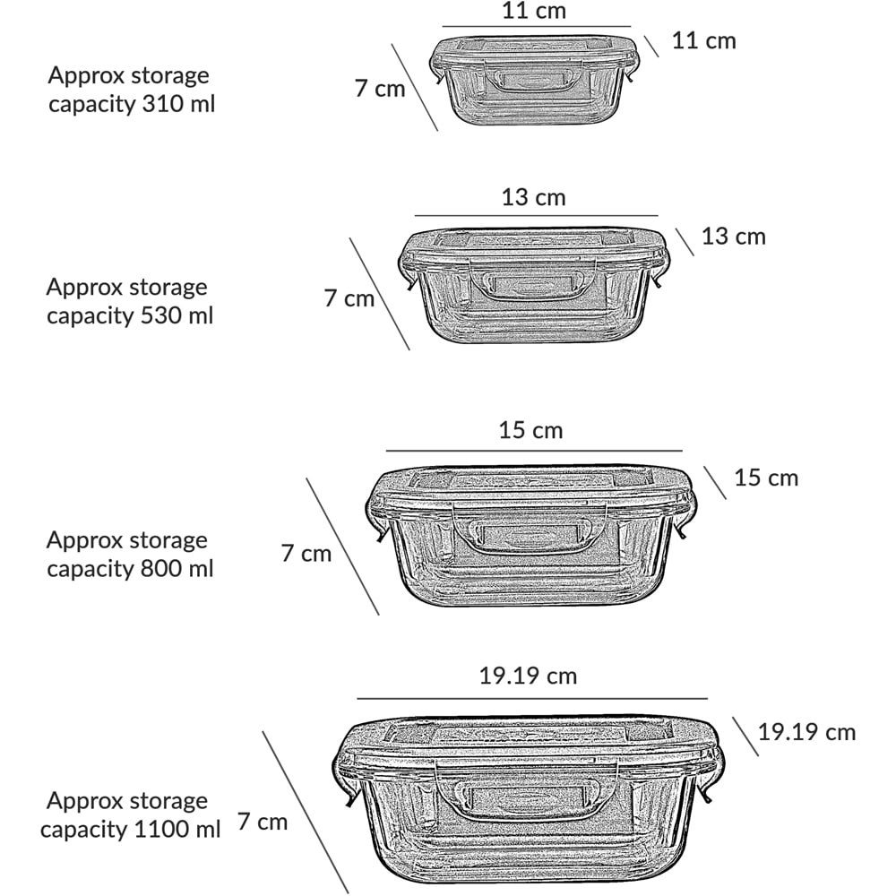 Innoteck Essentials 4 Piece Square Glass Kitchen Storage Container Set with Snap Lock Lids Image 6