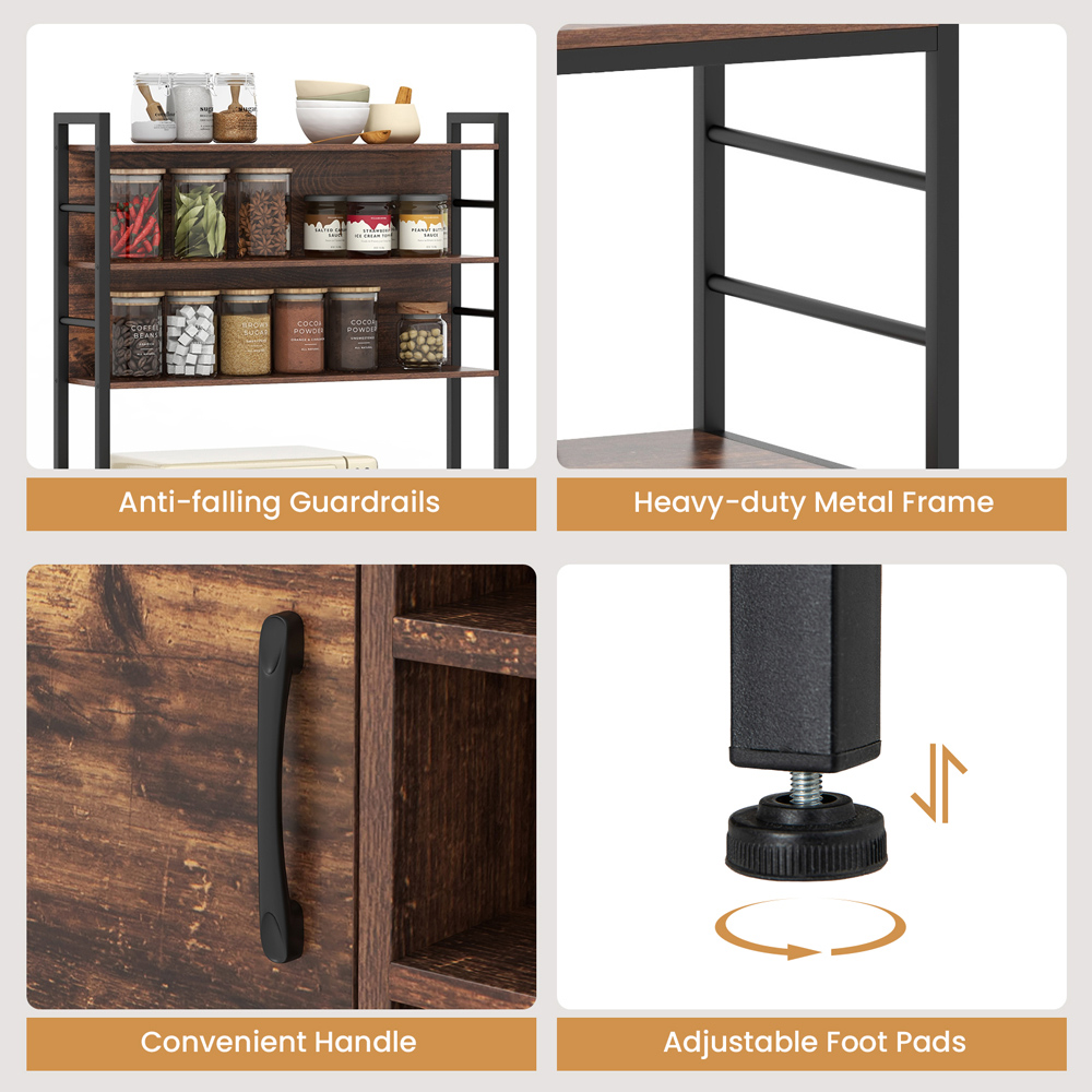 Costway Reddish Brown Bakers Rack with Power Outlet Image 7