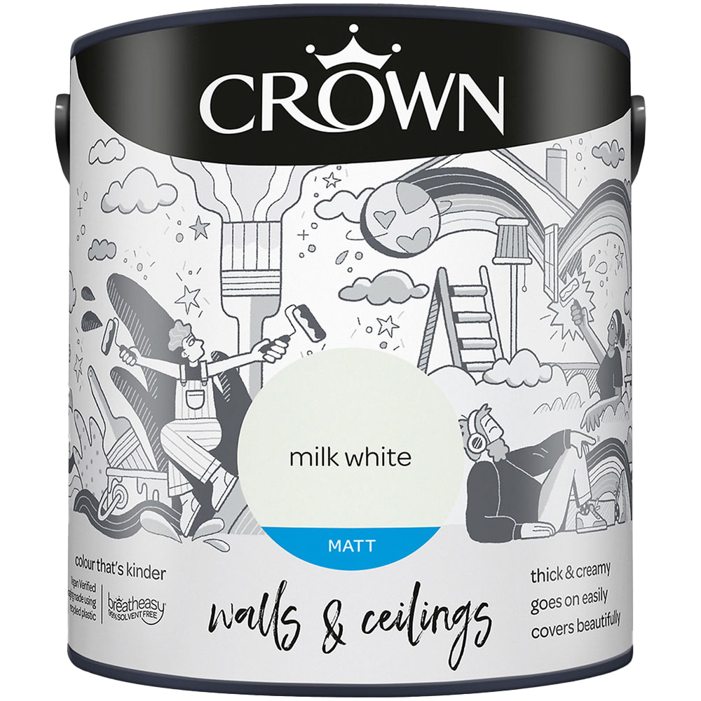 Crown Breatheasy Walls & Ceilings Milk White Matt Emulsion Paint 2.5L Image 2