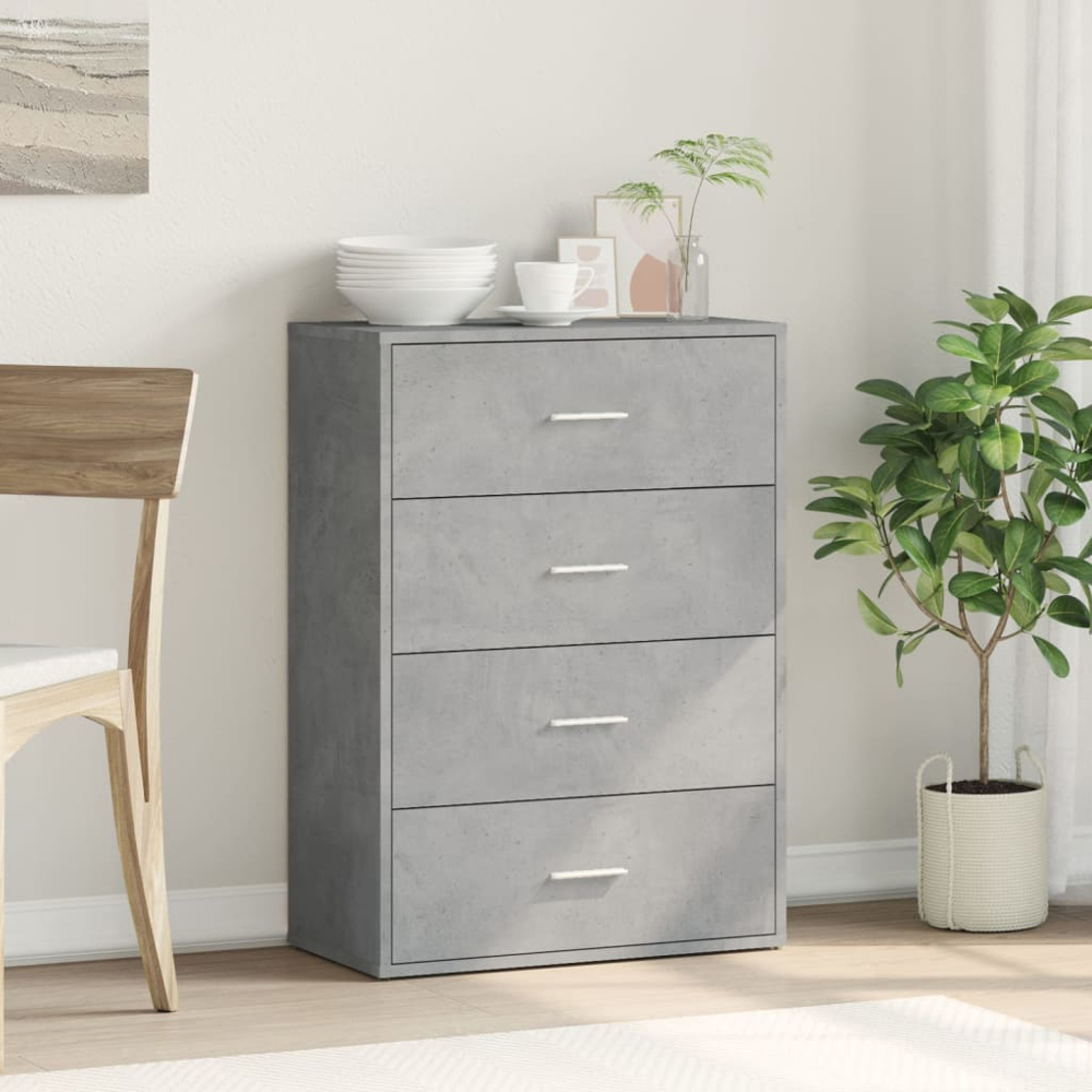 vidaXL 4 Drawer Concrete Grey Wooden Sideboard Image 8