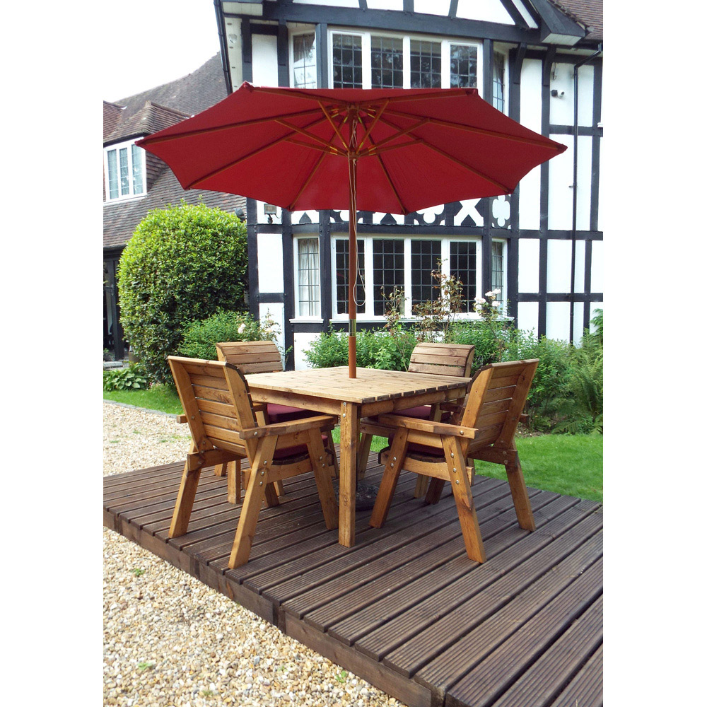 Charles Taylor Solid Wood 4 Seater Square Outdoor Dining Set with Red Cushions Image 9