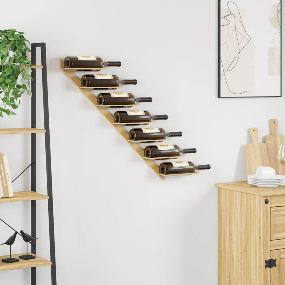 vidaXL 7 Bottle Gold Ladder Style Wall Mounted Wine Rack Image 2