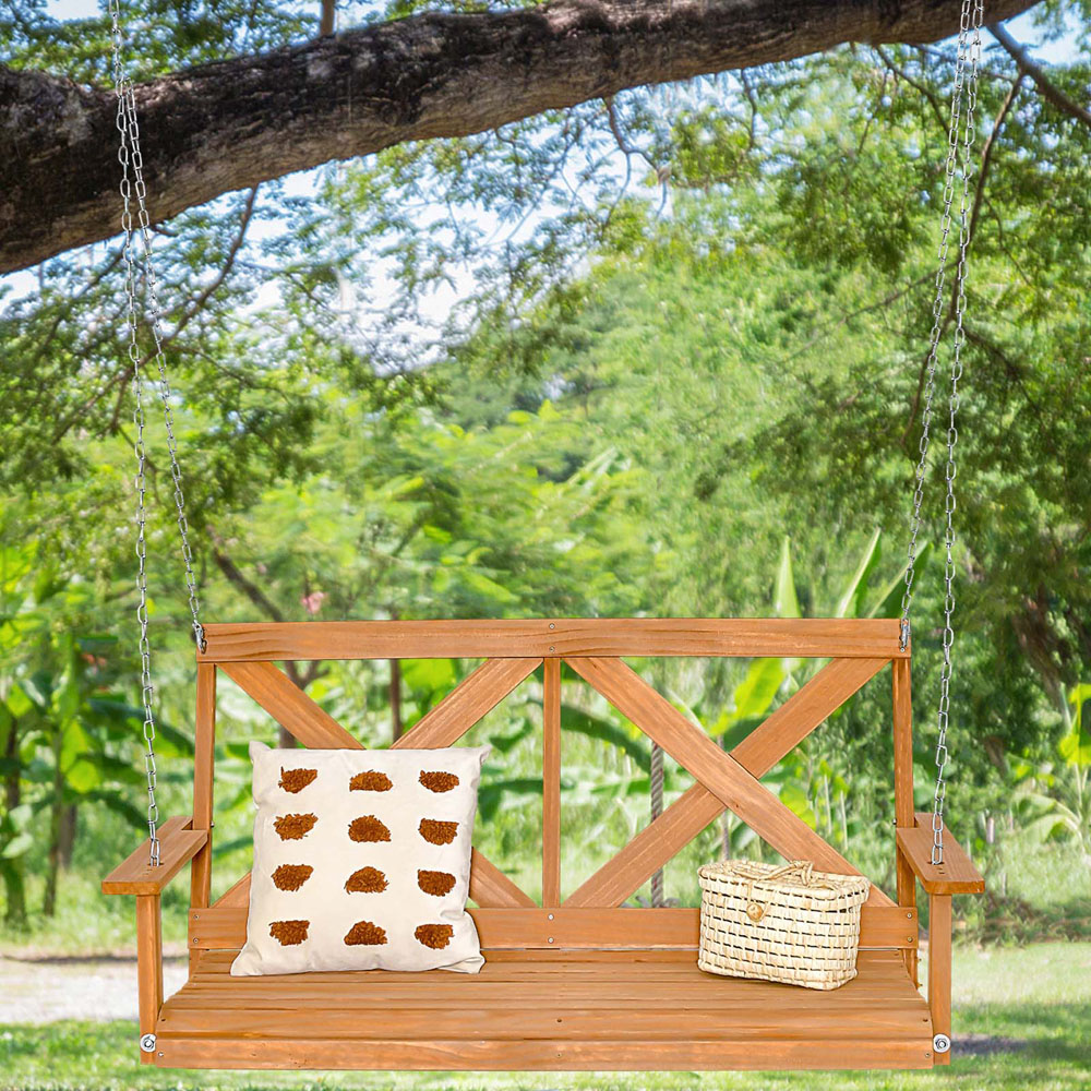 Costway 2 Seater Natural Garden Swing Chair Image 1