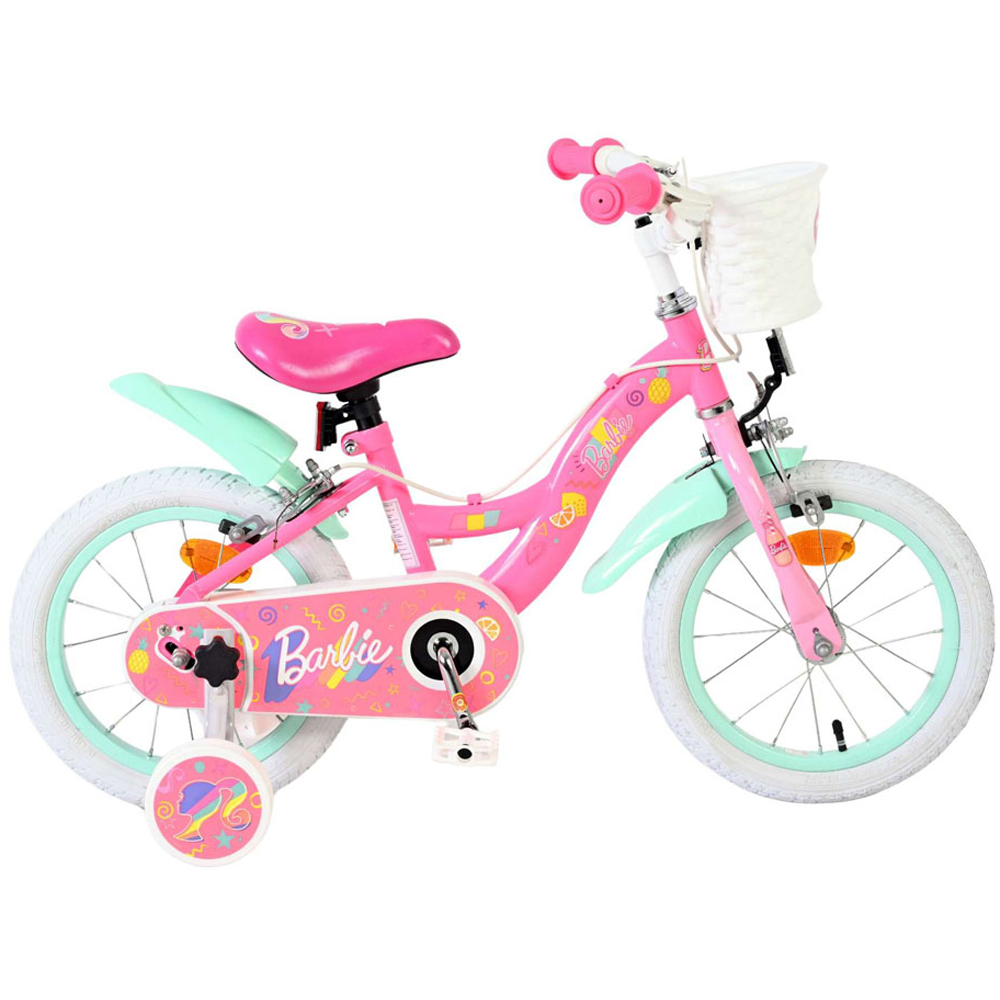 Volare Barbie Kids 14 inch Multicolour Bike with Stabilisers and Basket Image 6
