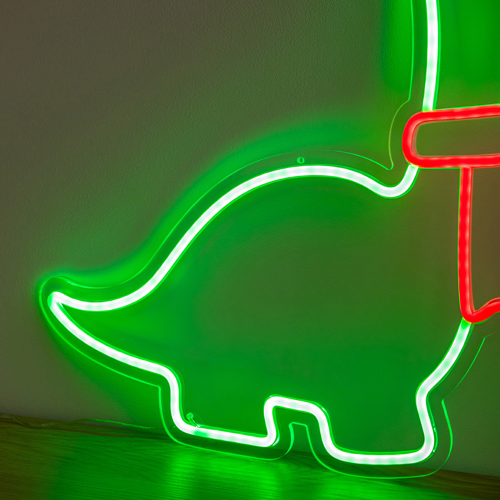 Samuel Alexander Green and Red LED Neon Dinosaur Christmas Decoration with Scarf and Stand 43cm Image 4