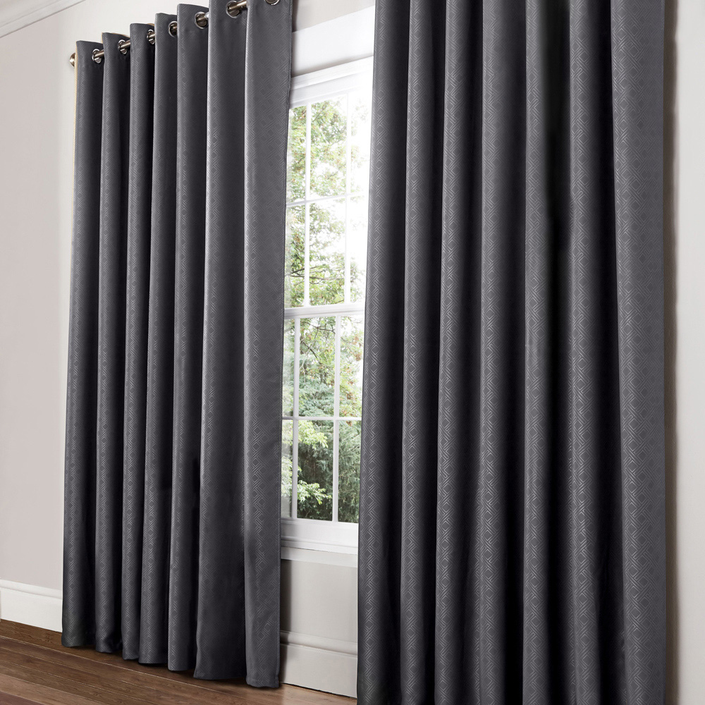 Alan Symonds Amond Charcoal Blackout Ring Top Eyelet Curtains 117 x 137cm Image 1