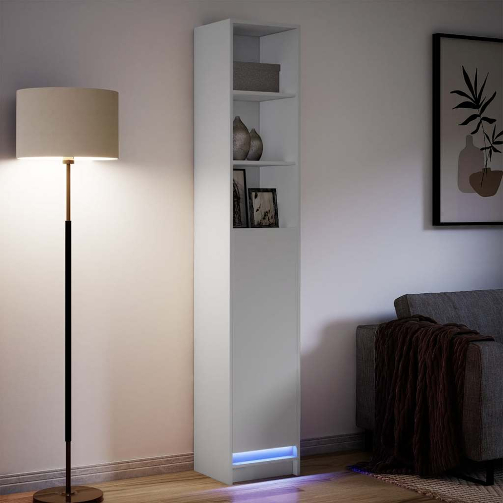 vidaXL Single Door 3 Shelf White LED Sideboard Image 5