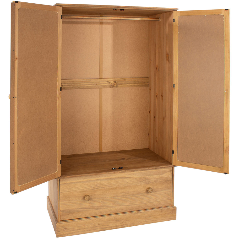 Core Products Cotswold 2 Door Single Drawer Pine Wood and MDF Mirror Wardrobe Image 3