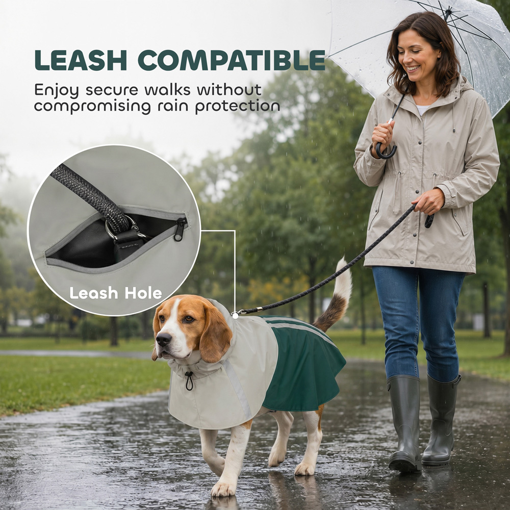 PawHut Green Dog Raincoat with Hood Medium Image 8