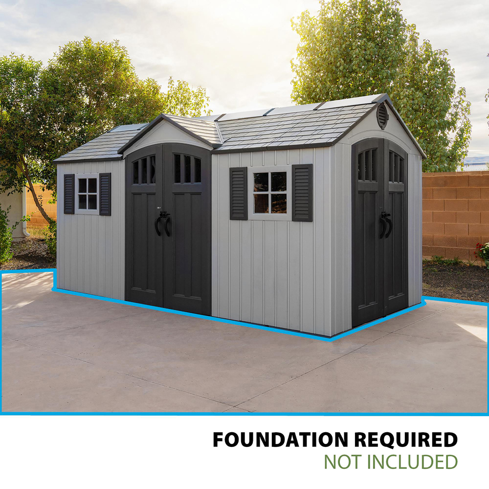 Lifetime Products 15 x 8ft Double Door Dual Entry Light Grey Garden Storage Shed Image 8