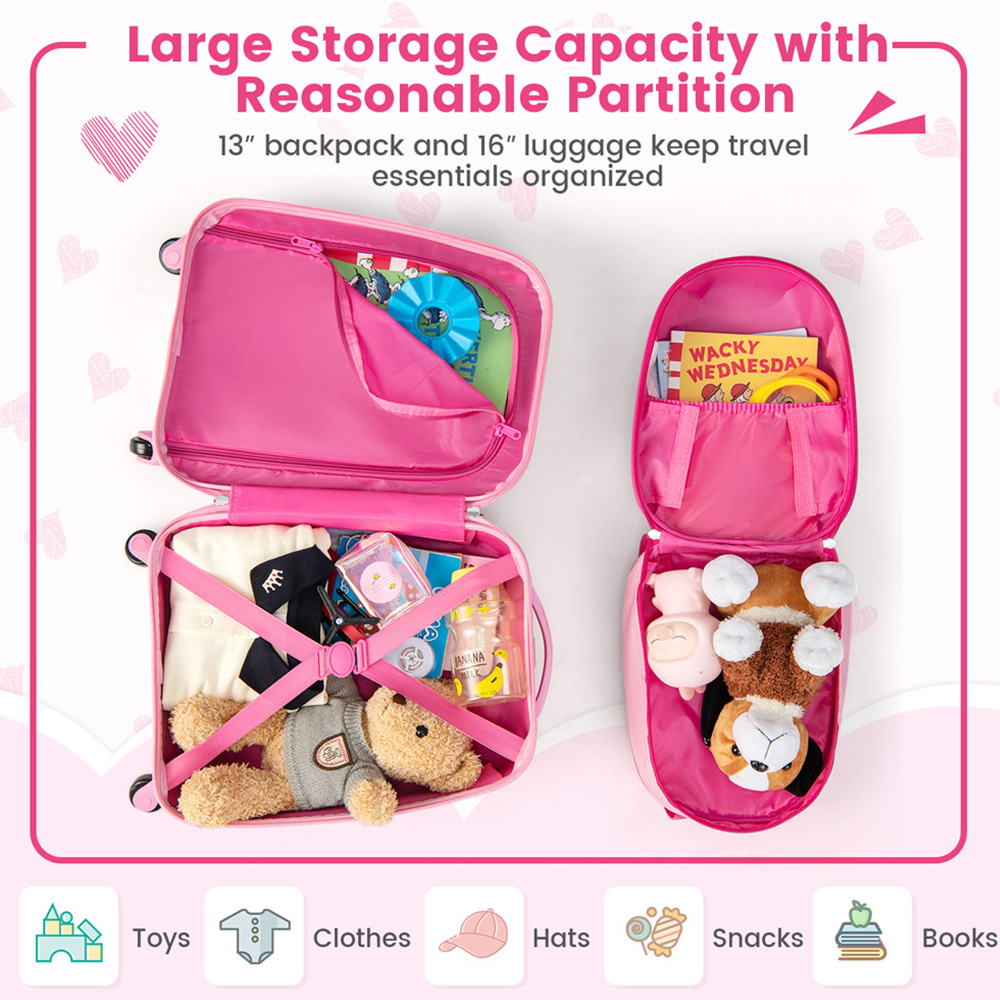Costway Set of 2 Pink Kids Luggage Set with Spinner Wheels Image 3