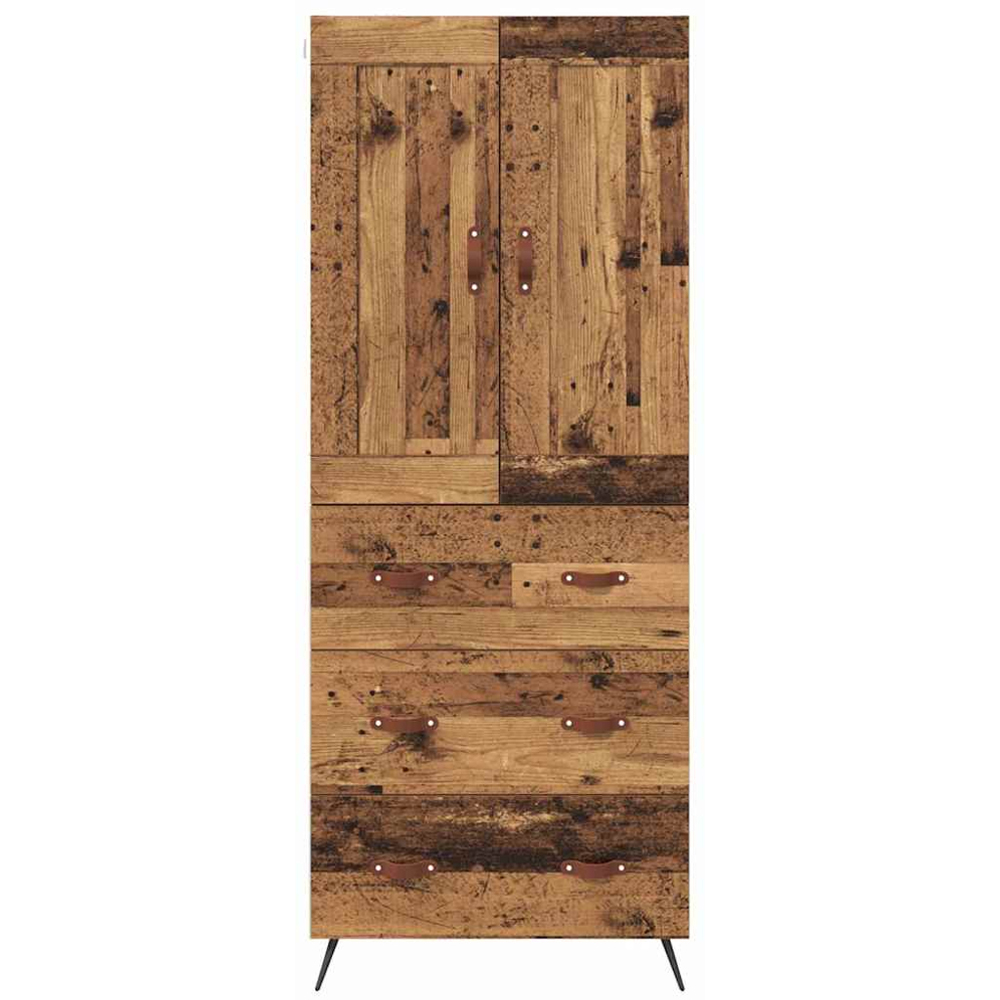 vidaXL 2 Door 3 Drawer Old Wood Slim Highboard with Metal Legs Image 8